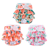 Mengelina washable dog diapers female pack closeup showing leak-proof design for at-home protection.