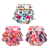 Mengelina leopard-pattern washable dog diaper shows stylish yet practical design for small dogs.