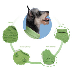 MengMengDa dog pullover sweater green two-legged opening demonstrates easy wear.