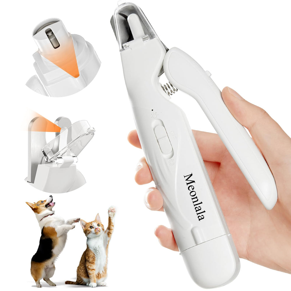 Meonlala 2-in-1 dog nail clippers grinder with dual LED lights for precise trimming.