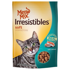Meow Mix Irresistibles Soft Salmon Cat Treats close up, real salmon flavor for rewarding snacks