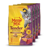 Meow Mix Tender Centers Basted Bites kibble closeup showing two-texture crunch and meaty center.