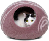 MEOWFIA Cat Cave front view in Gold Rose Large, cozy hideaway for indoor cats.