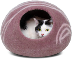 MEOWFIA Cat Cave front view in Gold Rose Large, cozy hideaway for indoor cats.