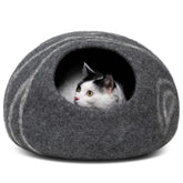 MEOWFIA cat cave front view—a cozy merino wool hideaway for indoor cats.