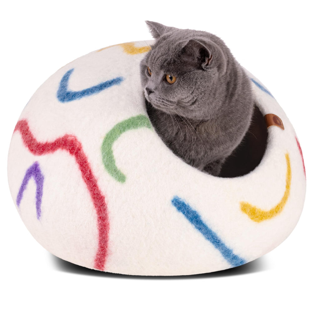 MEOWFIA Cat Cave front view shows a cozy merino wool hideaway for indoor cats