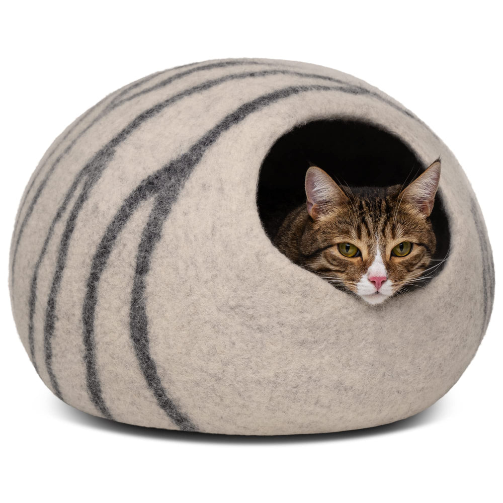 MEOWFIA Cat Cave merino-wool exterior—natural warmth and durable build.