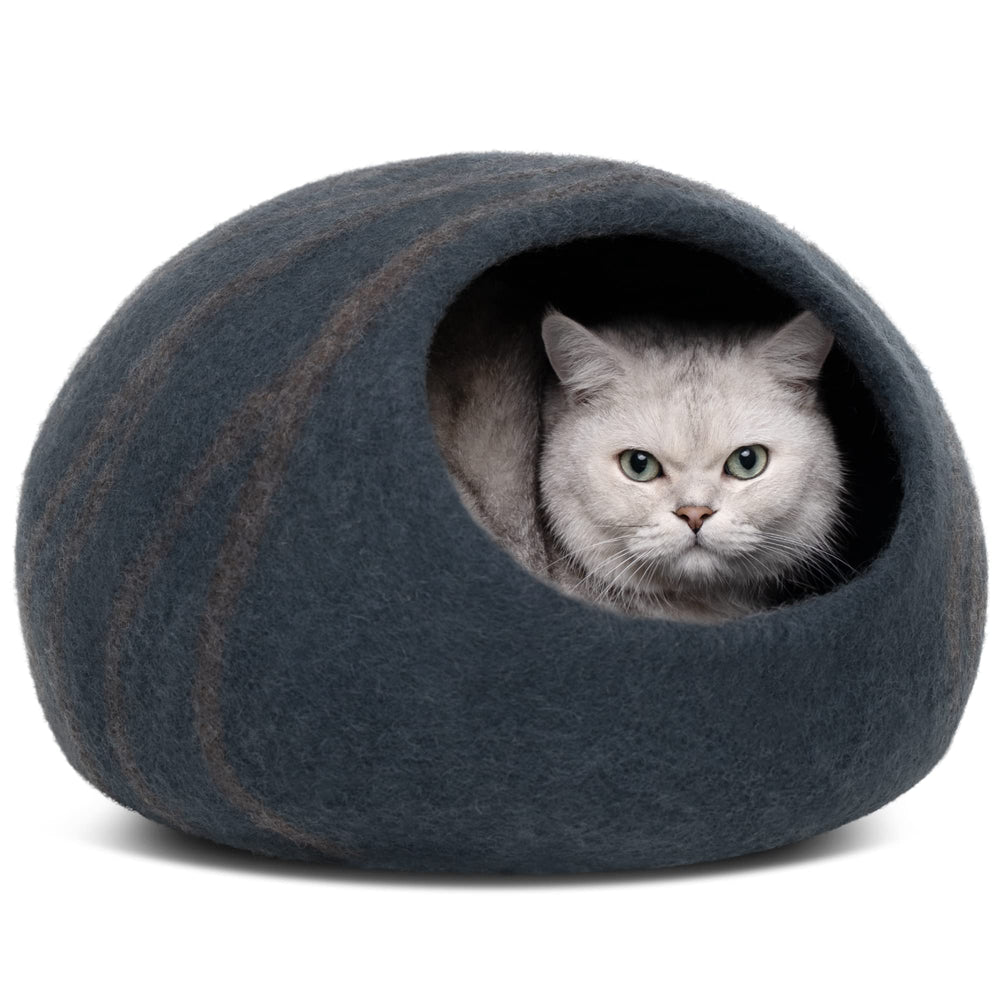 MEOWFIA premium felt cat bed cave front view shows cozy private hideaway.