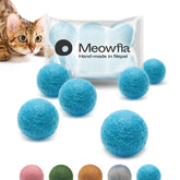MEOWFIA wool ball toys 6-pack closeup texture highlights natural, engaging play.