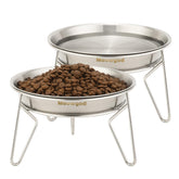 Meowgod elevated cat bowls with a wide dish and raised stand for whisker-friendly meals.