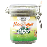 Meowijuana Catnibas Pawty Mix jar with lemongrass for lively play