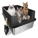 Meowra XXXL litter box front view with tall walls and spacious interior ideal for large cats.