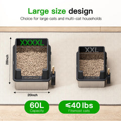 Meowra XXXL litter box top view showing 12-inch walls for minimized scatter.