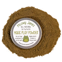 Meowy Janes play powder tin close-up ready to entice cats.