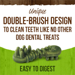 Merrick Fresh Kisses double-brush design close-up demonstrates effective plaque reduction potential.