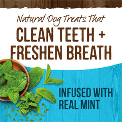 Merrick Fresh Kisses double-brush design highlights thorough cleaning during small-dog chews.