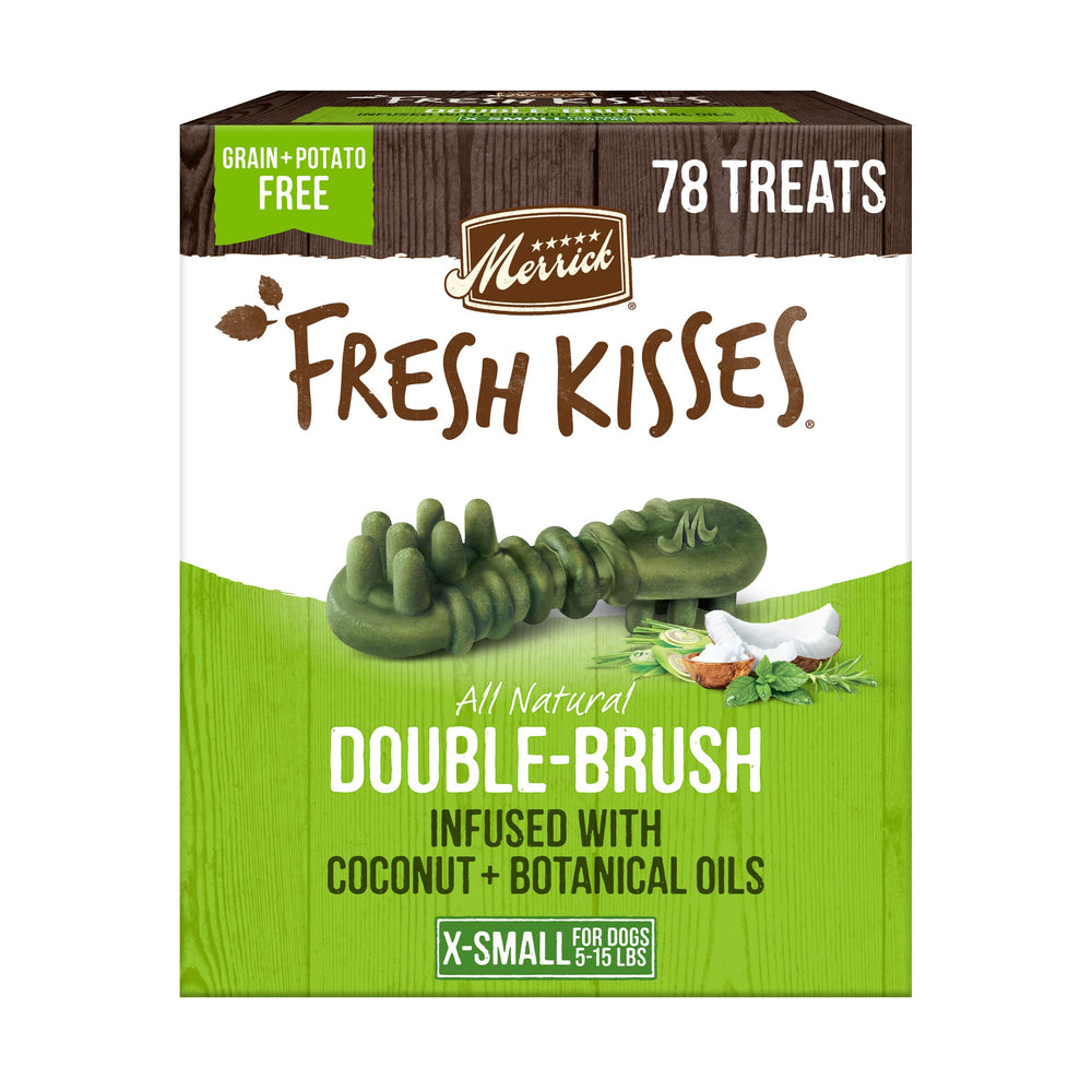 Merrick Fresh Kisses box for tiny dogs promotes daily dental care.