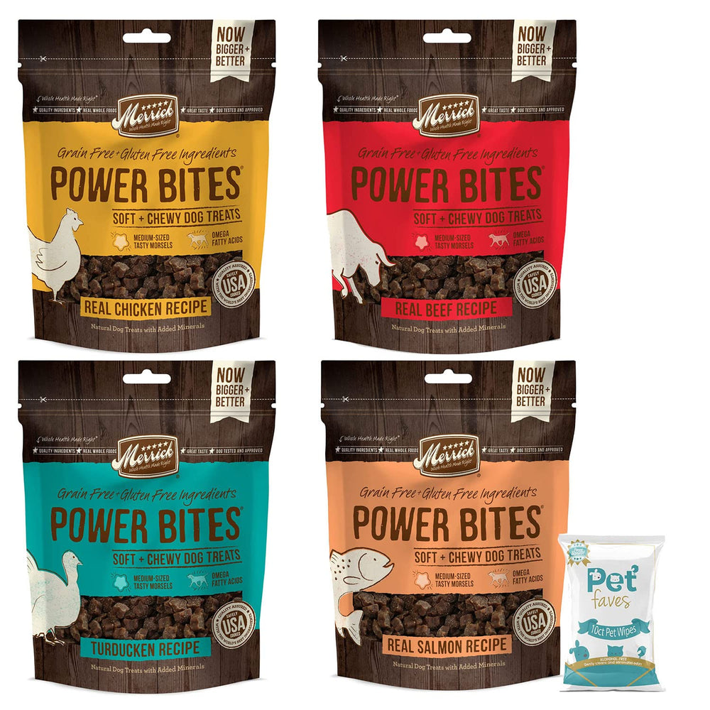 Merrick Power Bites chicken soft chewy treats close-up for training rewards