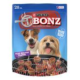 Merrick Purina T-Bonz Filet Mignon treats opening pouch, rewarding with savory steak flavor.