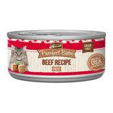 Merrick Purrfect Bistro beef pate can close-up highlighting high-protein beef for adult cats