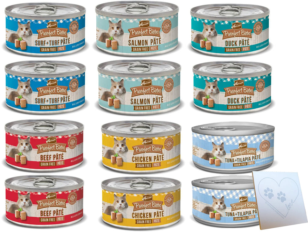 Merrick Purrfect Bistro variety pack tuna can image highlighting high-protein seafood option for cats.