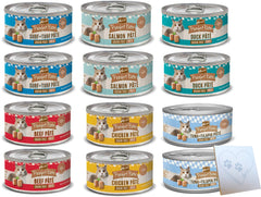 Merrick Purrfect Bistro variety pack tuna can image highlighting high-protein seafood option for cats.