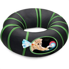 Metiya interactive cat toy ball in tunnel orange-red front view for indoor play