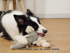 MewaJump plush dog toy with ropes—durable tug-and-chew for interactive play.