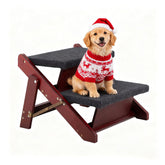 MEWANG 2-in-1 wooden pet steps brown enables easy bed access for older pets.