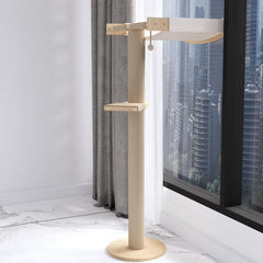MewJoyee cat window perch with scratching post supports claws while watching outdoors.