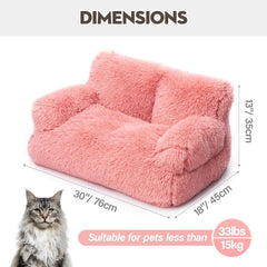 Mewoo cat couch pink plush cushion close-up highlights soft comfort