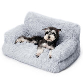 Mewoo dog couch grey plush cushion offers cozy lounging for pets.