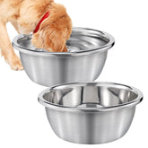 MEWTOGO 2-pack 1.3-gallon bowls showing rustproof stainless steel durability for outdoor use