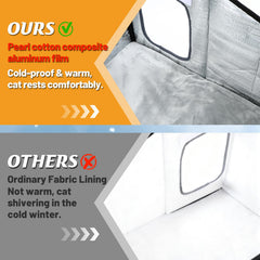MEWTOGO outdoor cat shelter side view showing sturdy construction against winter weather