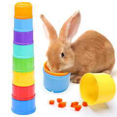 MEWTOGO stacking cups rainbow full set for rabbit enrichment and slow feeding