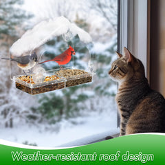 MEWTOGO window bird feeder with suction cups securely attaching to a window