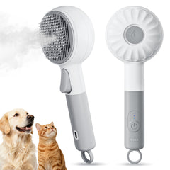 MEYCEMT pet brush steam setup demonstrates 3-in-1 grooming for cats and dogs