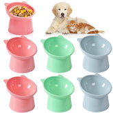 Mezchi raised cat bowls six-pack in green blue pink colors for comfortable indoor feeding.