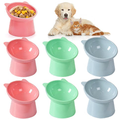Mezchi raised cat bowls six-pack in green blue pink colors for comfortable indoor feeding.