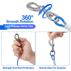 Mi Metty tie out cable 360° swivel hook reduces tangling during movement.