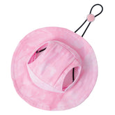 MIANHUATANG pet hat ear holes pink front view offers shade and secure fit.