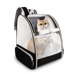 Miaoaws cat backpack carrier front view, roomy interior for cats up to 18 pounds.