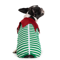 Miaododo striped dog recovery suit back view with secure zipper