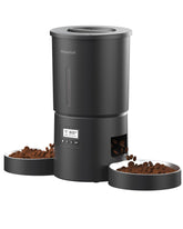 Miaosical dual automatic cat feeder front view with twin bowls for two cats.