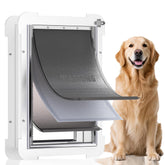 MIAOTONG 3-flap steel dog door exterior closed showing secure locking panel.
