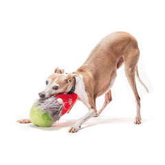 Midlee gnome hidden ball toy with squeaky ball inside promotes engaging toss-and-fetch fun.