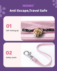 MIDOG Internal Safety Leash Coral keeps a small pet safely restrained during travel.