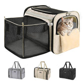 MIDOG cat carrier soft beige under-seat view shows airline-friendly size and security.