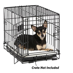 MidWest QuietTime XXS bed inside an 18-inch crate, snug for tiny dogs and cats.