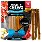MIGHTY CHEWZ secure-fit bully stick holder shows safe chewing setup